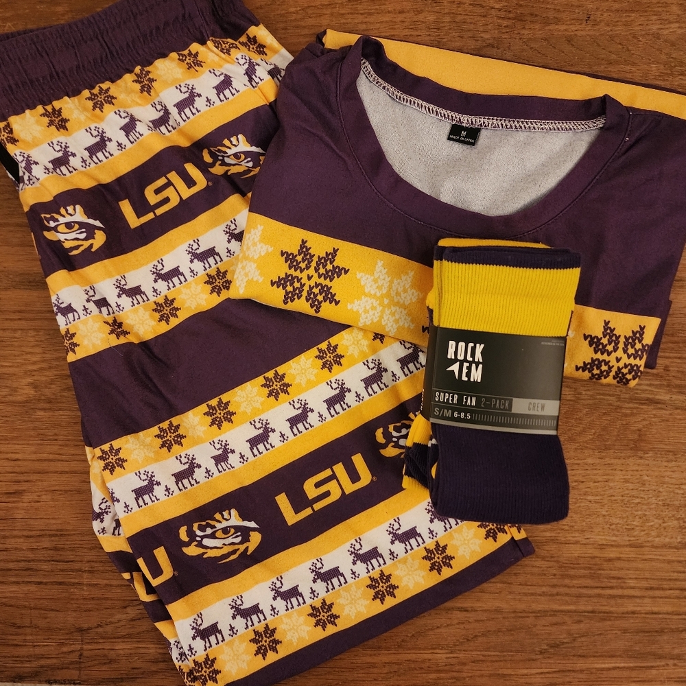 LSU Women's Pajamas (M) and Sock Set New NWT